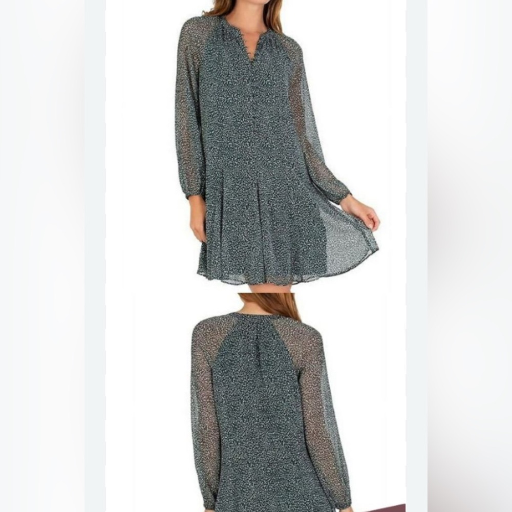 Joie Dress Womens XS Forest Green Polka Dot Peasant Prairie Button Front